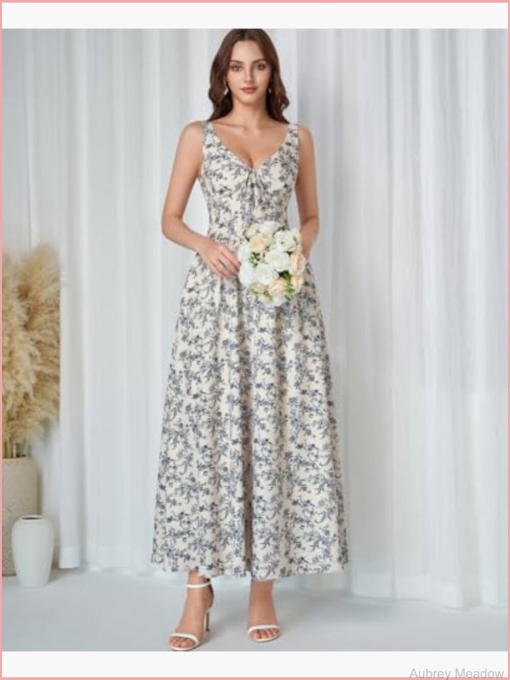 Floral Corset Wedding Guest Maxi Dress Flowy Lace Up Milkmaid Sundress with - Picture 5 of 6